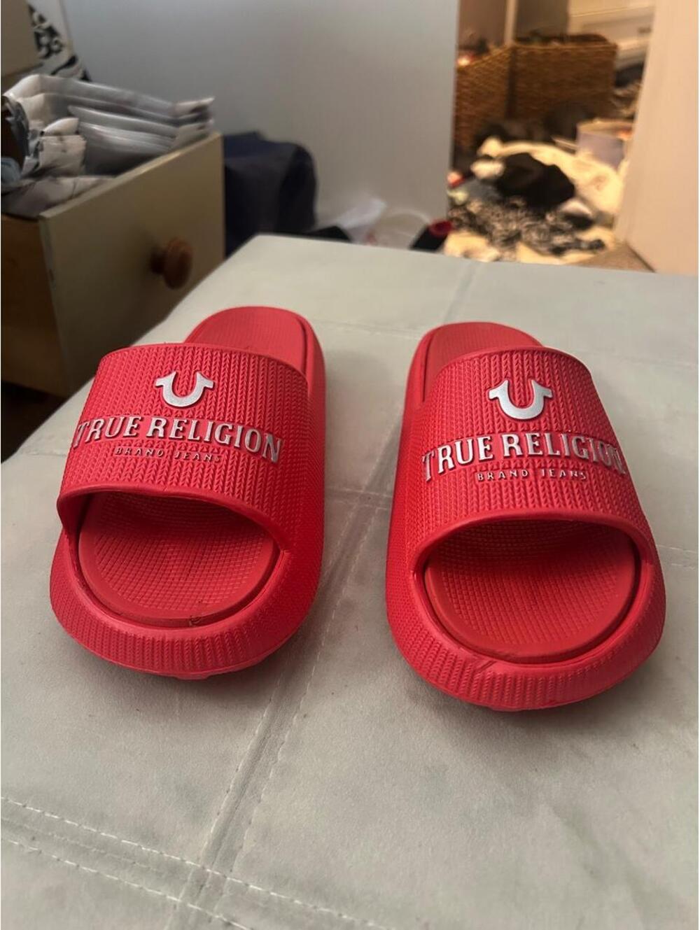 Brand new True Religion Brand Jeans red slides size 6